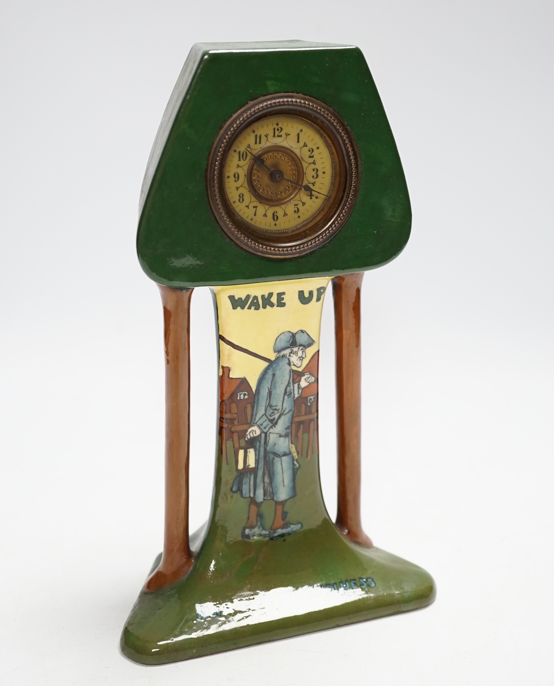 A late 19th/early 20th century Foley ‘Intarsio’ timepiece, number 3329, designed by Frederick Rhead, 24cm